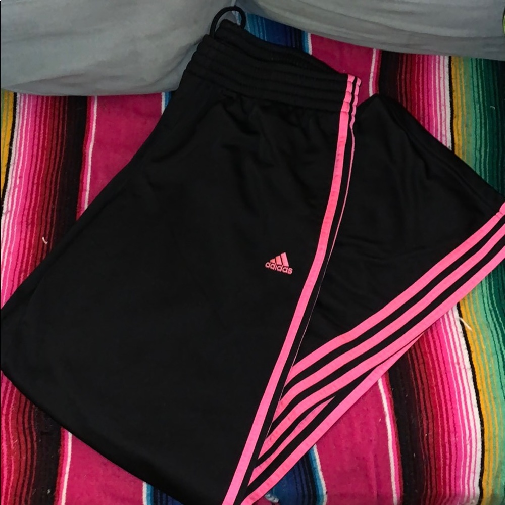 Adidas black and hot pink track pants!